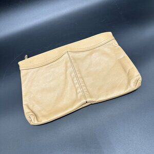 Vintage Leather Clutch Purse 1980s Antonia Hong Kong Beige Tan Handbag Zipper